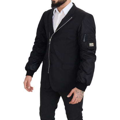 Dolce & Gabbana Black Wool Full Zip Long Sleeves Jacket Dolce & Gabbana