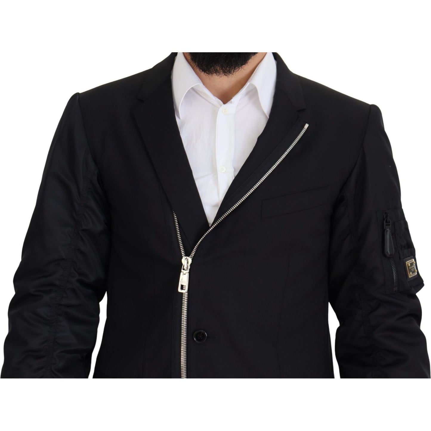 Dolce & Gabbana Black Wool Full Zip Long Sleeves Jacket Dolce & Gabbana