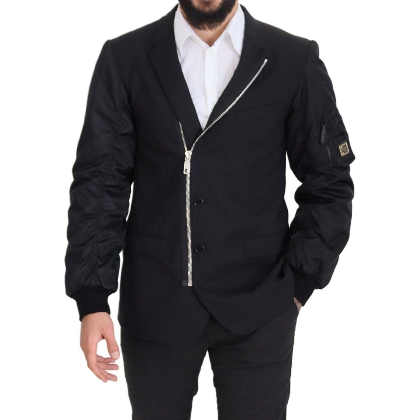 Dolce & Gabbana Black Wool Full Zip Long Sleeves Jacket Dolce & Gabbana