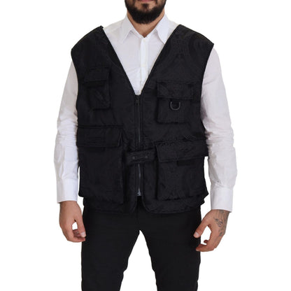 Dolce & Gabbana Black Nylon Full Zip Sleeveless Jacket Dolce & Gabbana