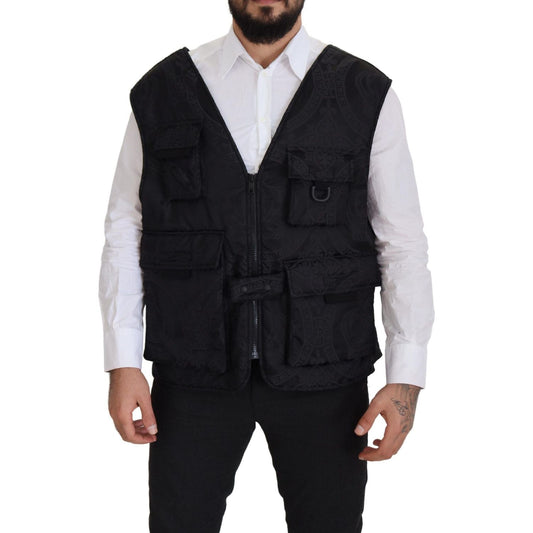 Dolce & Gabbana Black Nylon Full Zip Sleeveless Jacket Dolce & Gabbana