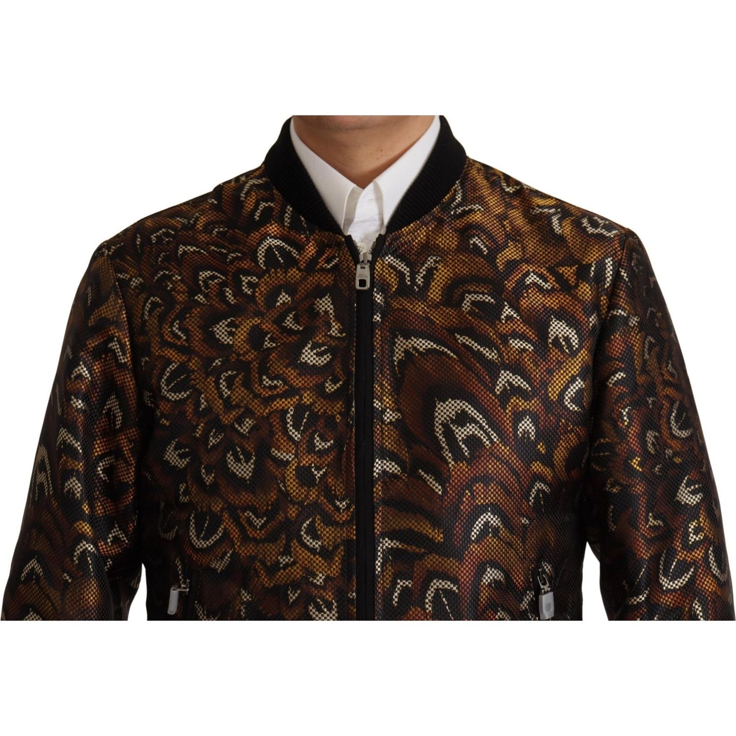 Dolce & Gabbana Brown Feather Full Zip Blouson Jacket Dolce & Gabbana