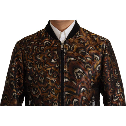 Dolce & Gabbana Brown Feather Full Zip Blouson Jacket Dolce & Gabbana