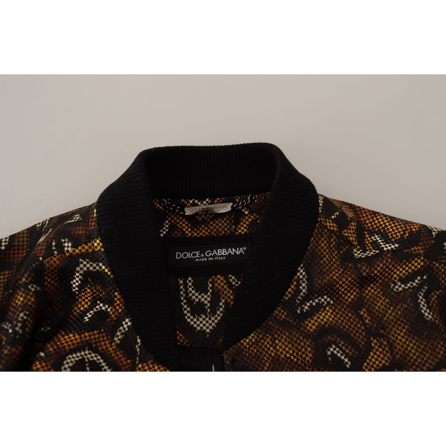 Dolce & Gabbana Brown Feather Full Zip Blouson Jacket Dolce & Gabbana