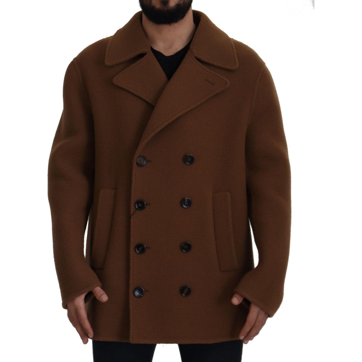 Dolce & Gabbana Brown Nylon Double Breasted Coat Jacket Dolce & Gabbana