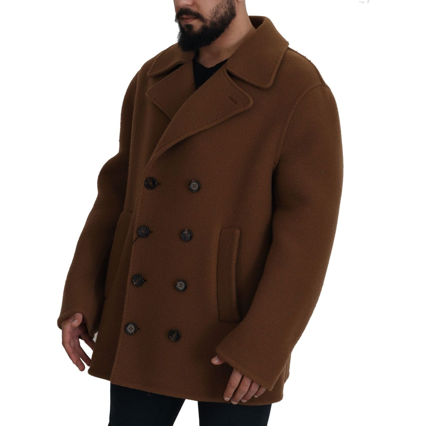 Dolce & Gabbana Brown Nylon Double Breasted Coat Jacket Dolce & Gabbana