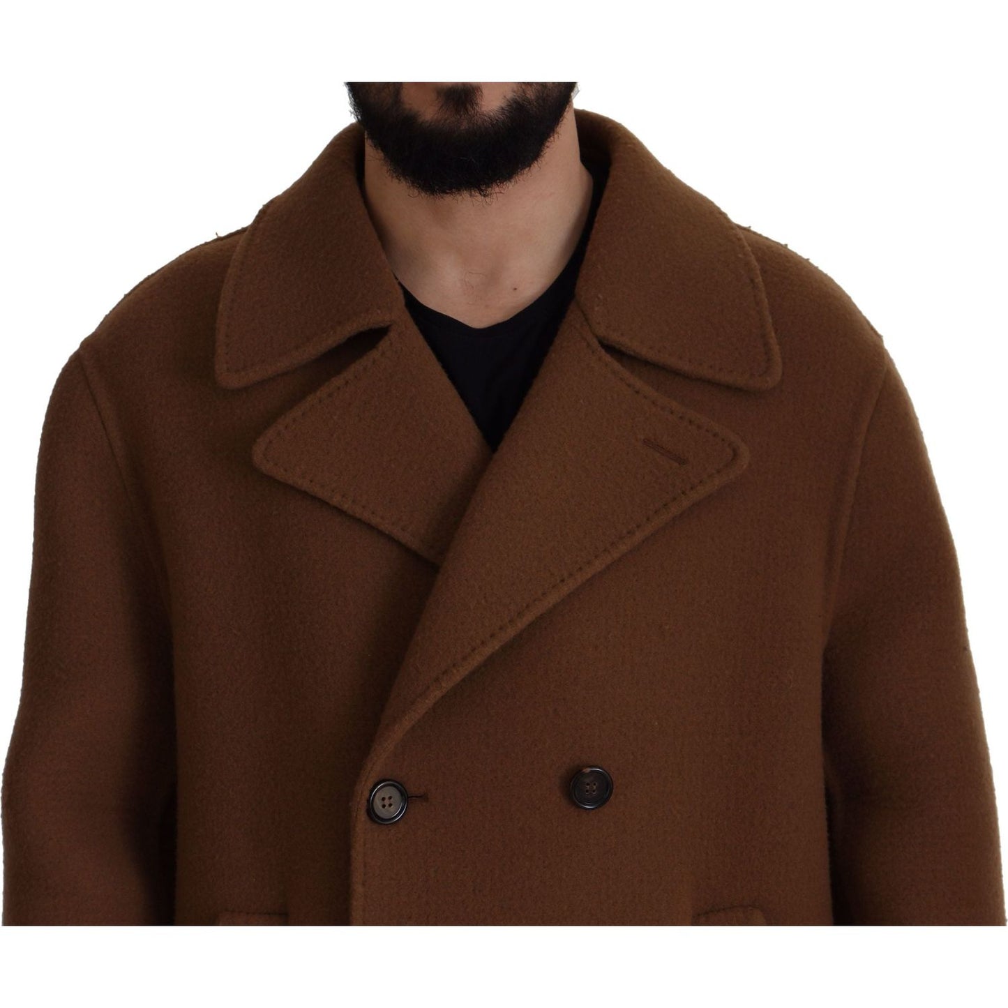 Dolce & Gabbana Brown Nylon Double Breasted Coat Jacket Dolce & Gabbana