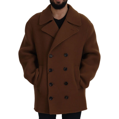 Dolce & Gabbana Brown Nylon Double Breasted Coat Jacket Dolce & Gabbana
