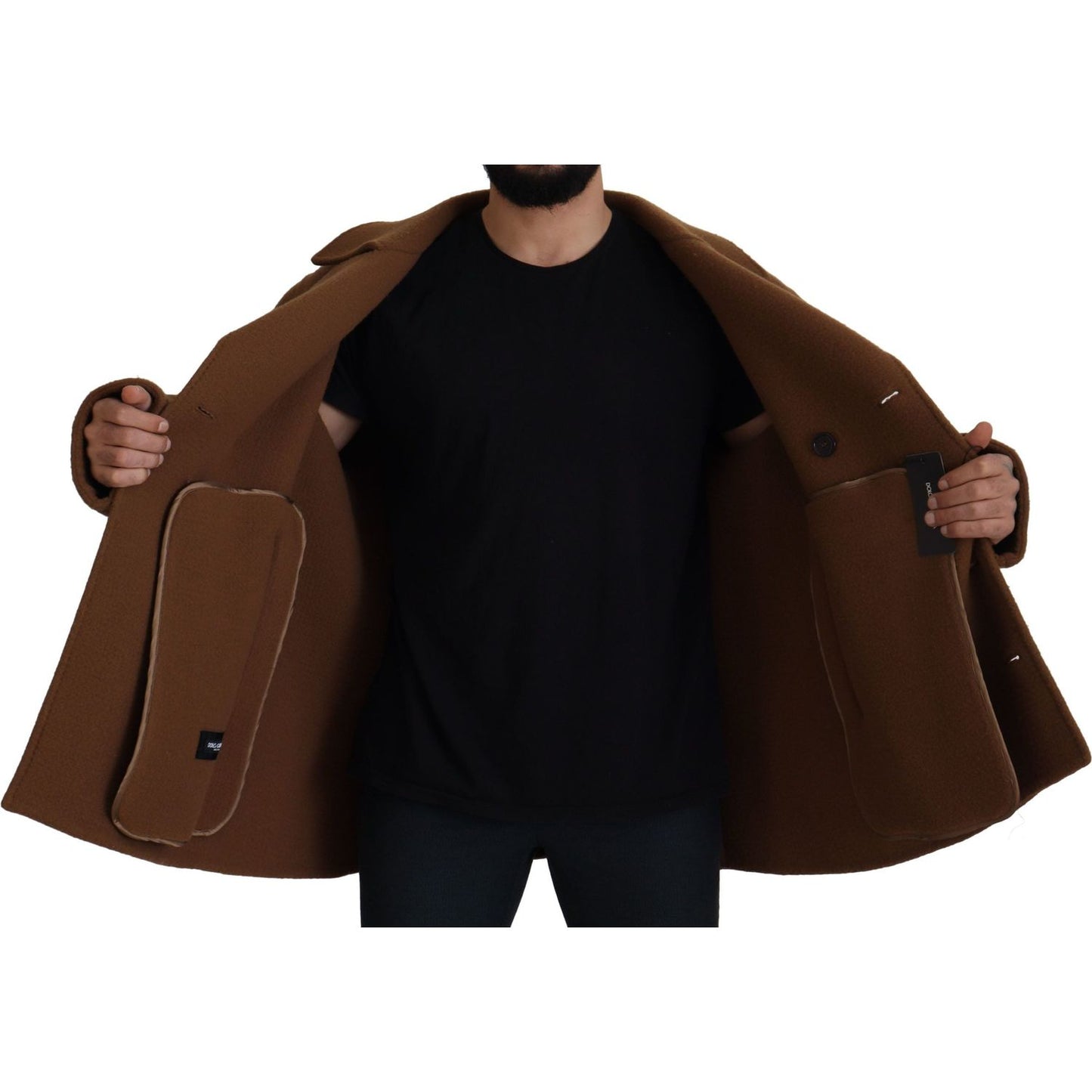 Dolce & Gabbana Brown Nylon Double Breasted Coat Jacket Dolce & Gabbana