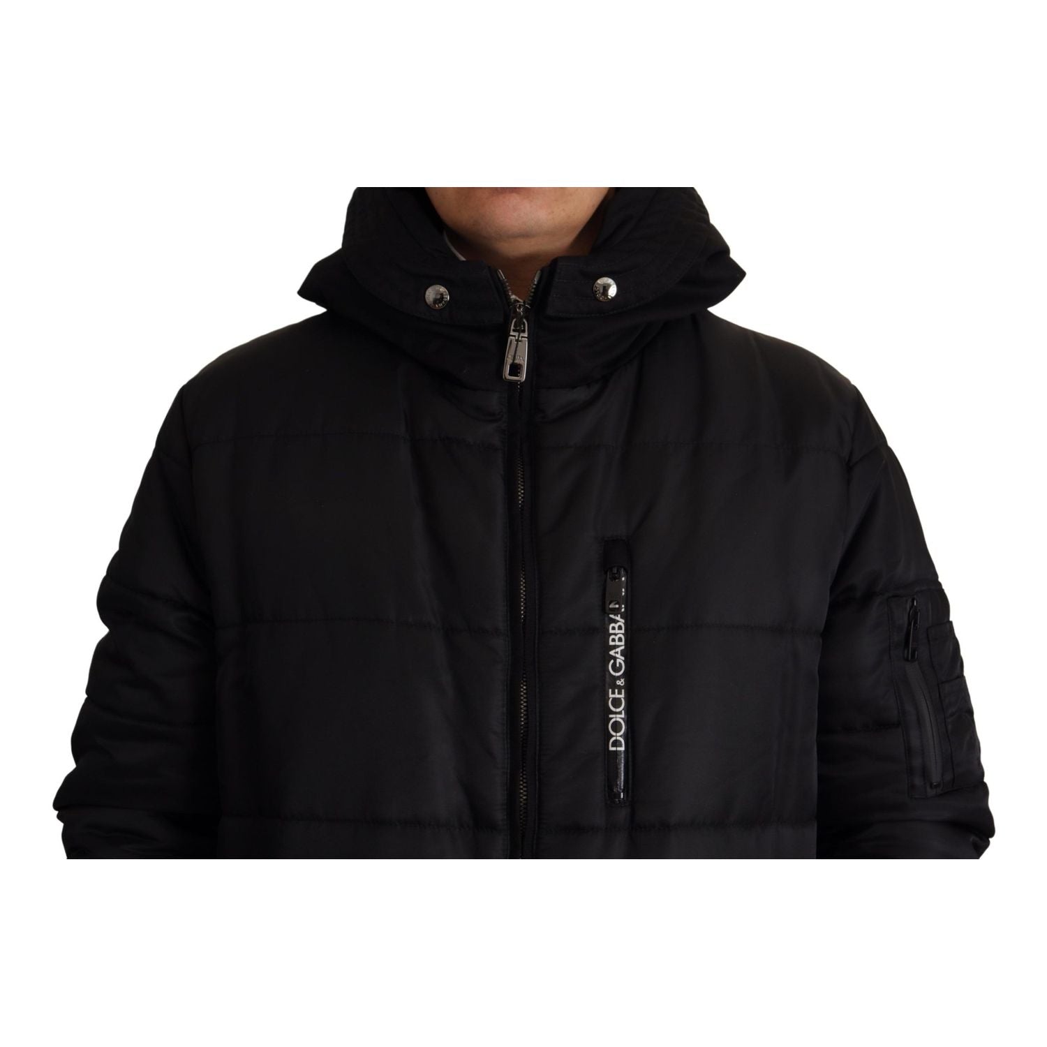 Dolce & Gabbana Black Nylon Hooded Parka Coat Winter Jacket
