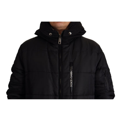 Dolce & Gabbana Black Nylon Hooded Parka Coat Winter Jacket