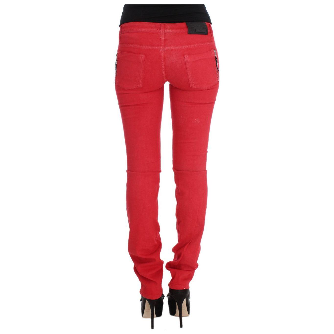 Costume National Red Cotton Blend Super Slim Fit Jeans