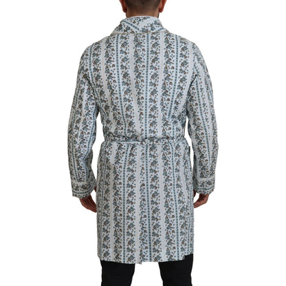 Dolce & Gabbana Blue Floral Cotton Robe Coat Jacket Dolce & Gabbana