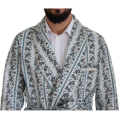 Dolce & Gabbana Blue Floral Cotton Robe Coat Jacket Dolce & Gabbana