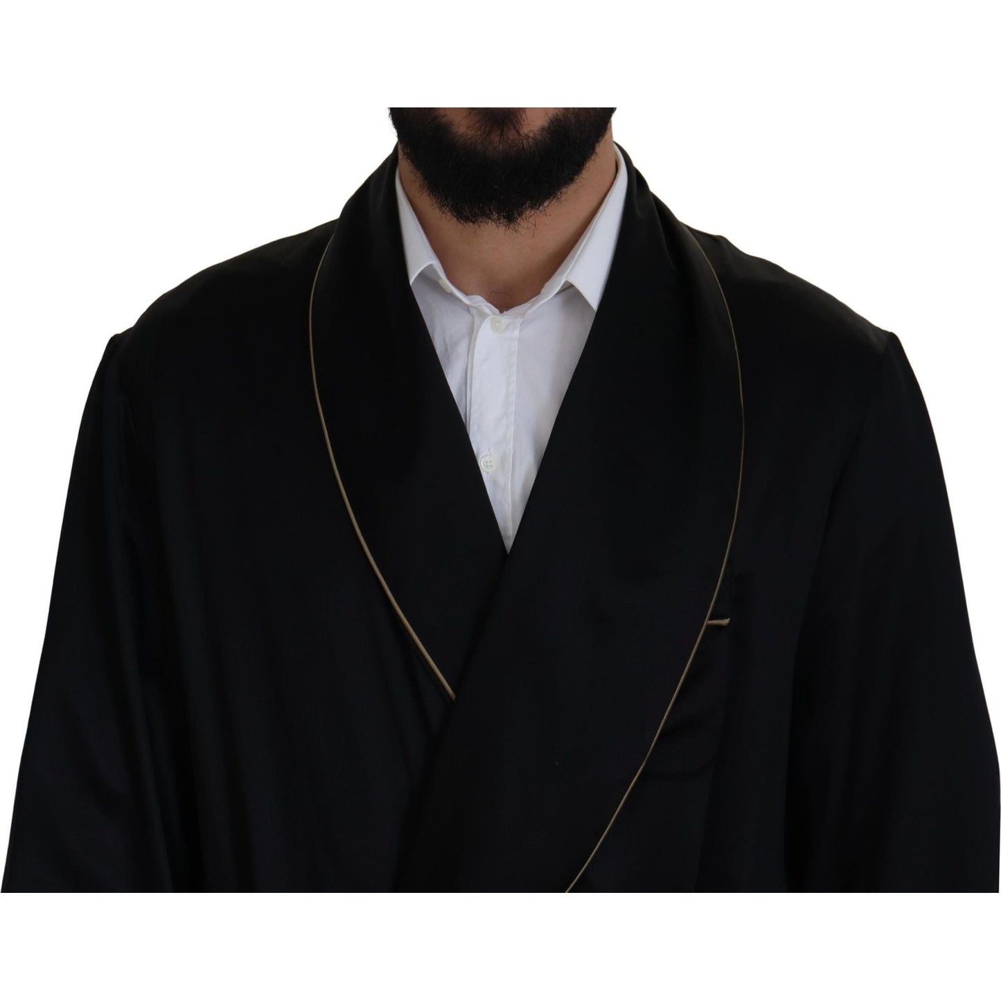 Dolce & Gabbana Black 100% Silk Robe Coat Wrap Jacket Dolce & Gabbana