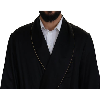 Dolce & Gabbana Black 100% Silk Robe Coat Wrap Jacket Dolce & Gabbana