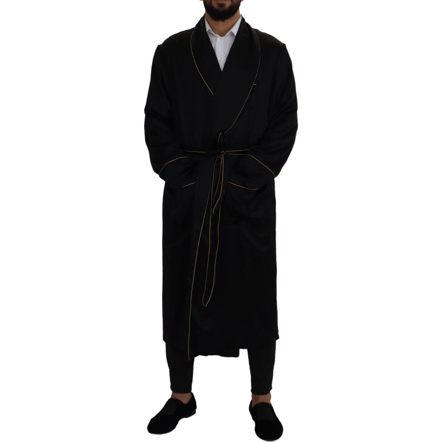 Dolce & Gabbana Black 100% Silk Robe Coat Wrap Jacket Dolce & Gabbana