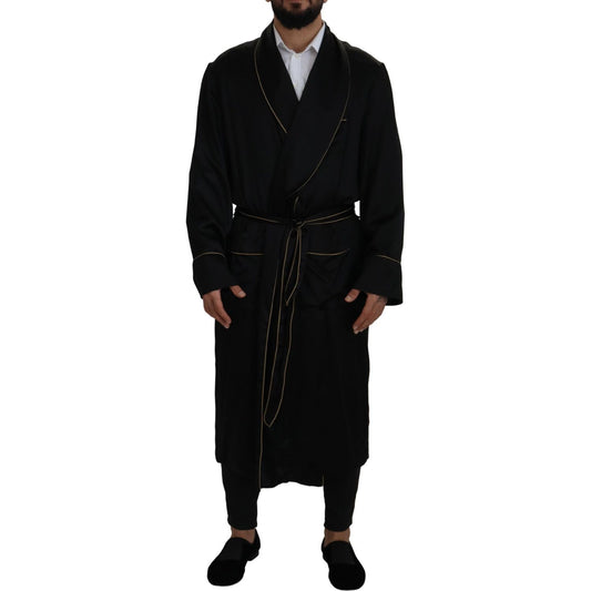 Dolce & Gabbana Black 100% Silk Robe Coat Wrap Jacket Dolce & Gabbana