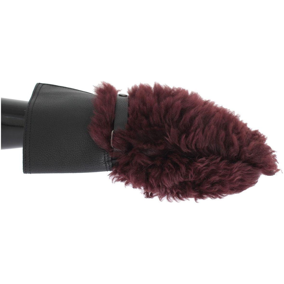 Dolce & Gabbana Black Leather Bordeaux Shearling Gloves 1728,20% Calfskin,40% Lambskin,5|L,5|S,67345645728,8,9,9|M,Accessories,Bordeaux,Dolce & Gabbana,Gloves - Accessories,Gloves - Men - Accessories,Material: 40% Deerskin,Men,Men - Accessories,New with t