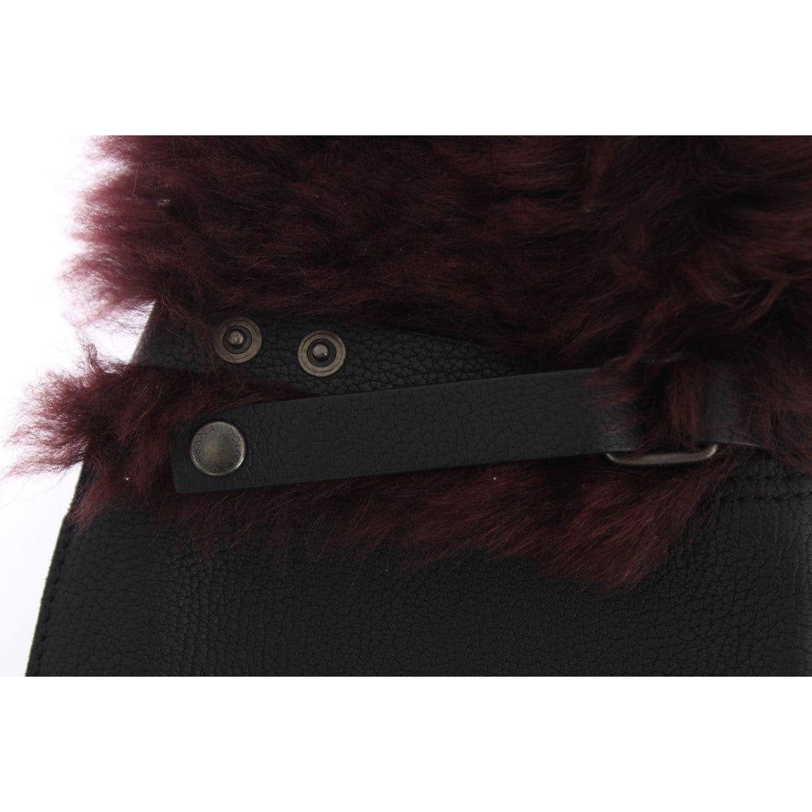 Dolce & Gabbana Black Leather Bordeaux Shearling Gloves 1728,20% Calfskin,40% Lambskin,5|L,5|S,67345645728,8,9,9|M,Accessories,Bordeaux,Dolce & Gabbana,Gloves - Accessories,Gloves - Men - Accessories,Material: 40% Deerskin,Men,Men - Accessories,New with t