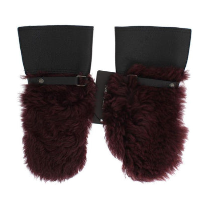 Dolce & Gabbana Black Leather Bordeaux Shearling Gloves 1728,20% Calfskin,40% Lambskin,5|L,5|S,67345645728,8,9,9|M,Accessories,Bordeaux,Dolce & Gabbana,Gloves - Accessories,Gloves - Men - Accessories,Material: 40% Deerskin,Men,Men - Accessories,New with t