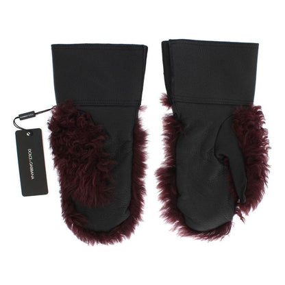 Dolce & Gabbana Black Leather Bordeaux Shearling Gloves 1728,20% Calfskin,40% Lambskin,5|L,5|S,67345645728,8,9,9|M,Accessories,Bordeaux,Dolce & Gabbana,Gloves - Accessories,Gloves - Men - Accessories,Material: 40% Deerskin,Men,Men - Accessories,New with t