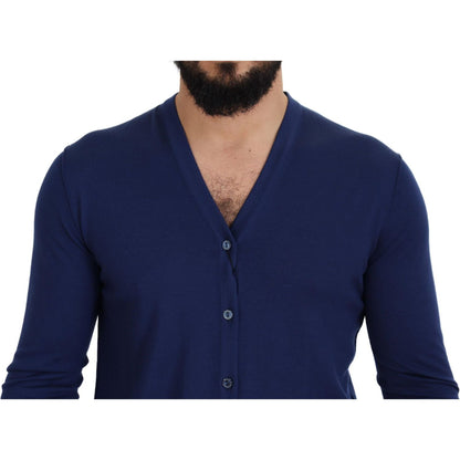 Dolce & Gabbana Blue Wool V-neck Button Down Cardigan Sweater Dolce & Gabbana