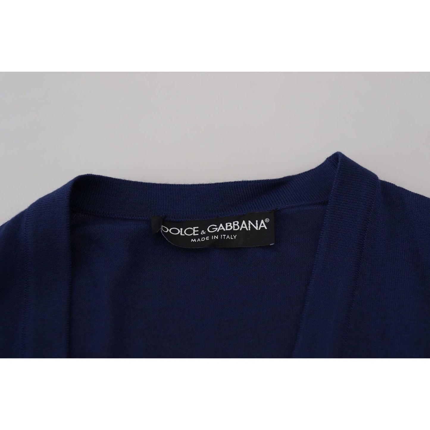 Dolce & Gabbana Blue Wool V-neck Button Down Cardigan Sweater Dolce & Gabbana