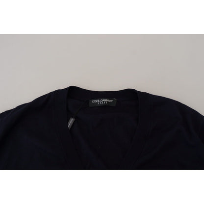 Dolce & Gabbana Blue Wool STAFF Down Cardigan Sweater Dolce & Gabbana