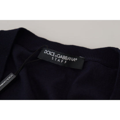 Dolce & Gabbana Blue Wool STAFF Down Cardigan Sweater Dolce & Gabbana