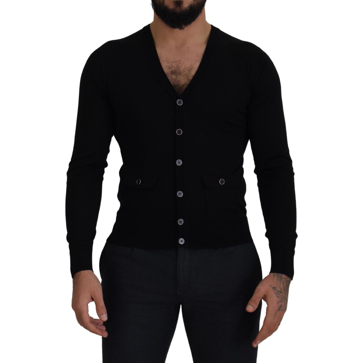 Dolce & Gabbana Black Wool Button Down Cardigan Sweater Dolce & Gabbana