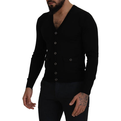 Dolce & Gabbana Black Wool Button Down Cardigan Sweater Dolce & Gabbana