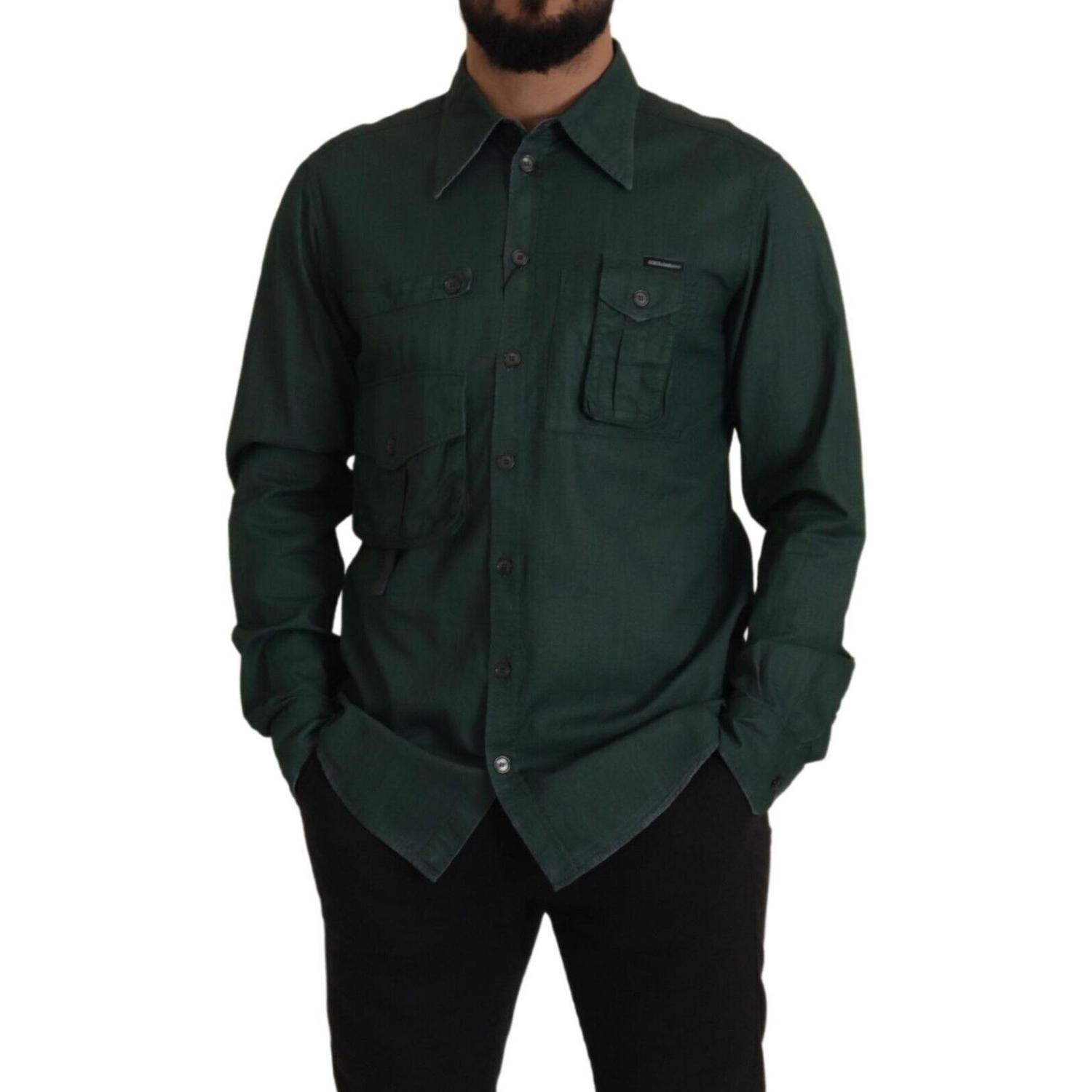 Dolce & Gabbana Dark Green Button Down Long Sleeves Shirt