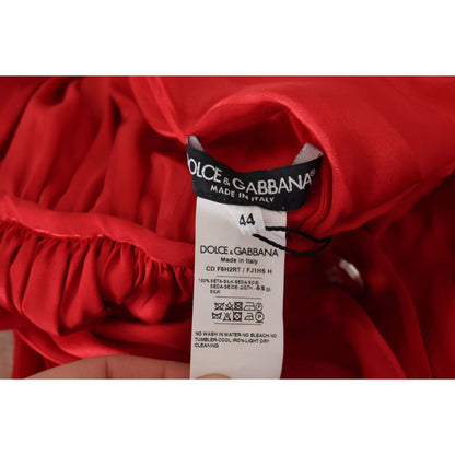 Dolce & Gabbana Red Button Down Belted Midi Satin Silk Dress Dolce & Gabbana