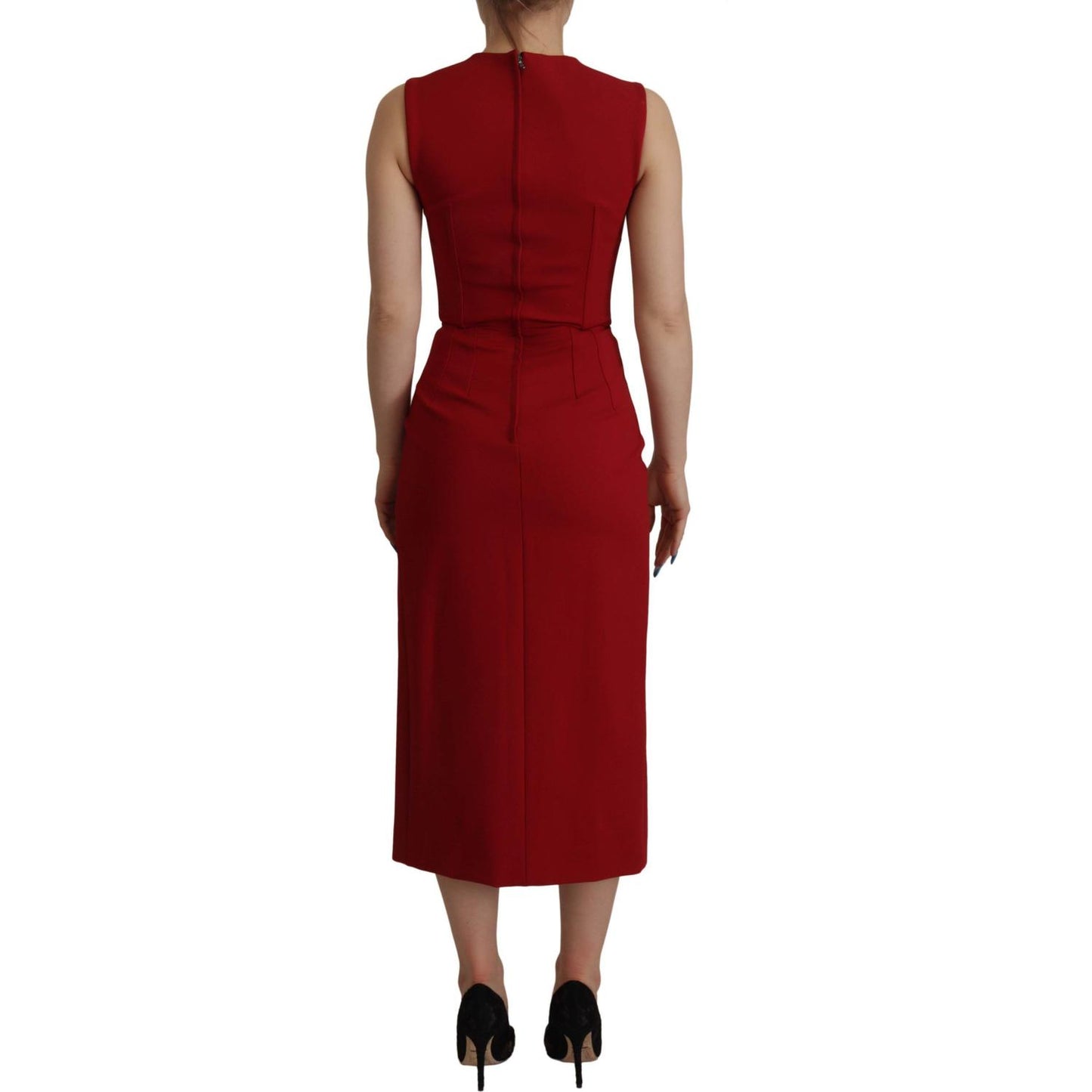Dolce & Gabbana Red Sweetheart Neck Bodycon Midi Dress Dolce & Gabbana