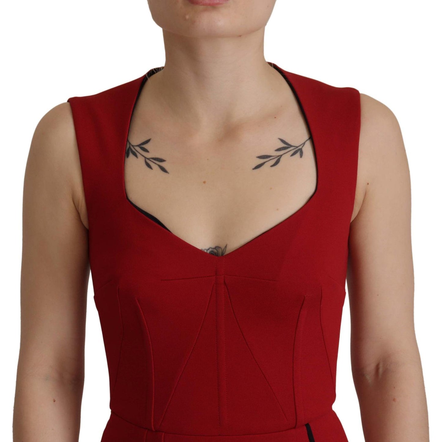 Dolce & Gabbana Red Sweetheart Neck Bodycon Midi Dress Dolce & Gabbana