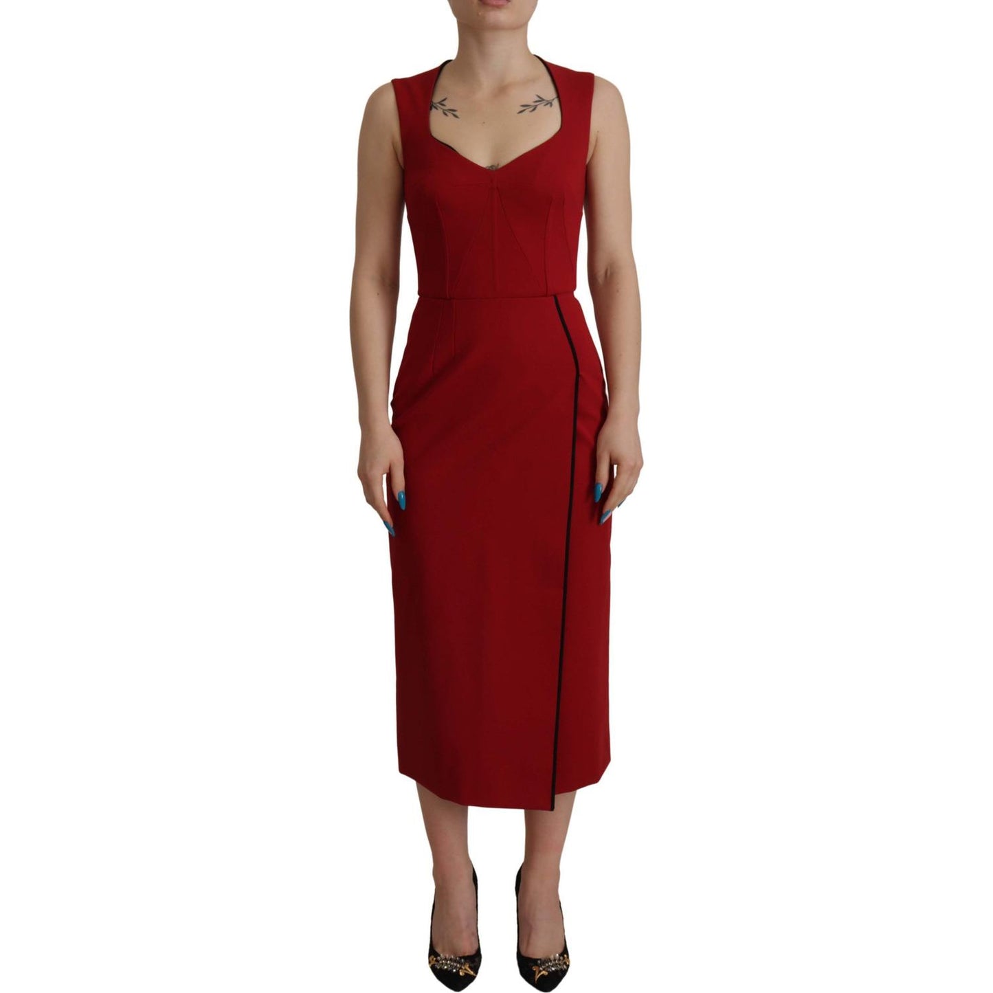 Dolce & Gabbana Red Sweetheart Neck Bodycon Midi Dress Dolce & Gabbana