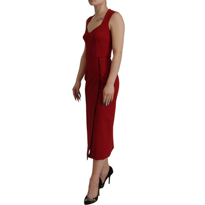 Dolce & Gabbana Red Sweetheart Neck Bodycon Midi Dress Dolce & Gabbana