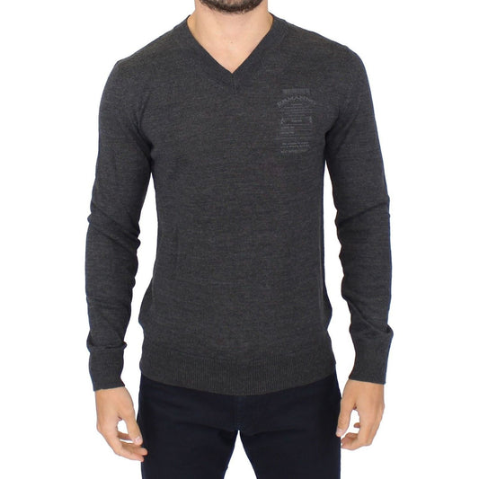 Ermanno Scervino Chic Gray V-Neck Wool Blend Pullover Sweater Ermanno Scervino