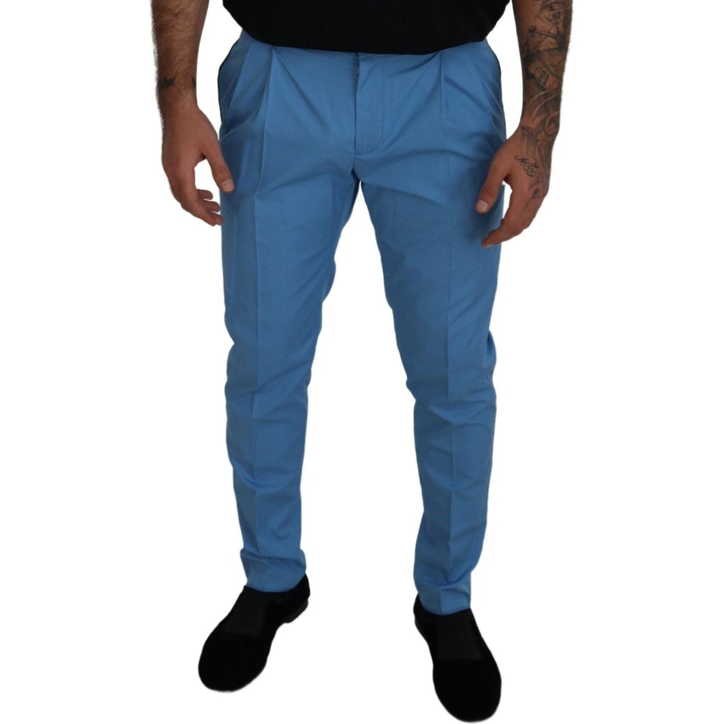 Dolce & Gabbana Blue Cotton Silk Trousers Chinos Pants Dolce & Gabbana