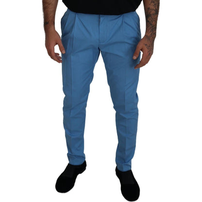 Dolce & Gabbana Blue Cotton Silk Trousers Chinos Pants Dolce & Gabbana