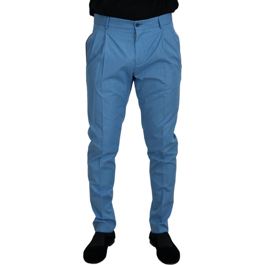 Dolce & Gabbana Blue Cotton Silk Trousers Chinos Pants Dolce & Gabbana