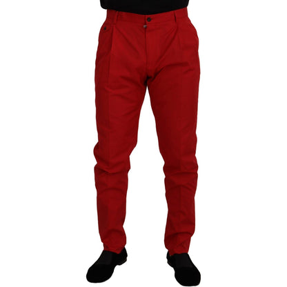 Dolce & Gabbana Red Cotton Slim Fit Trousers Chinos Pants Dolce & Gabbana