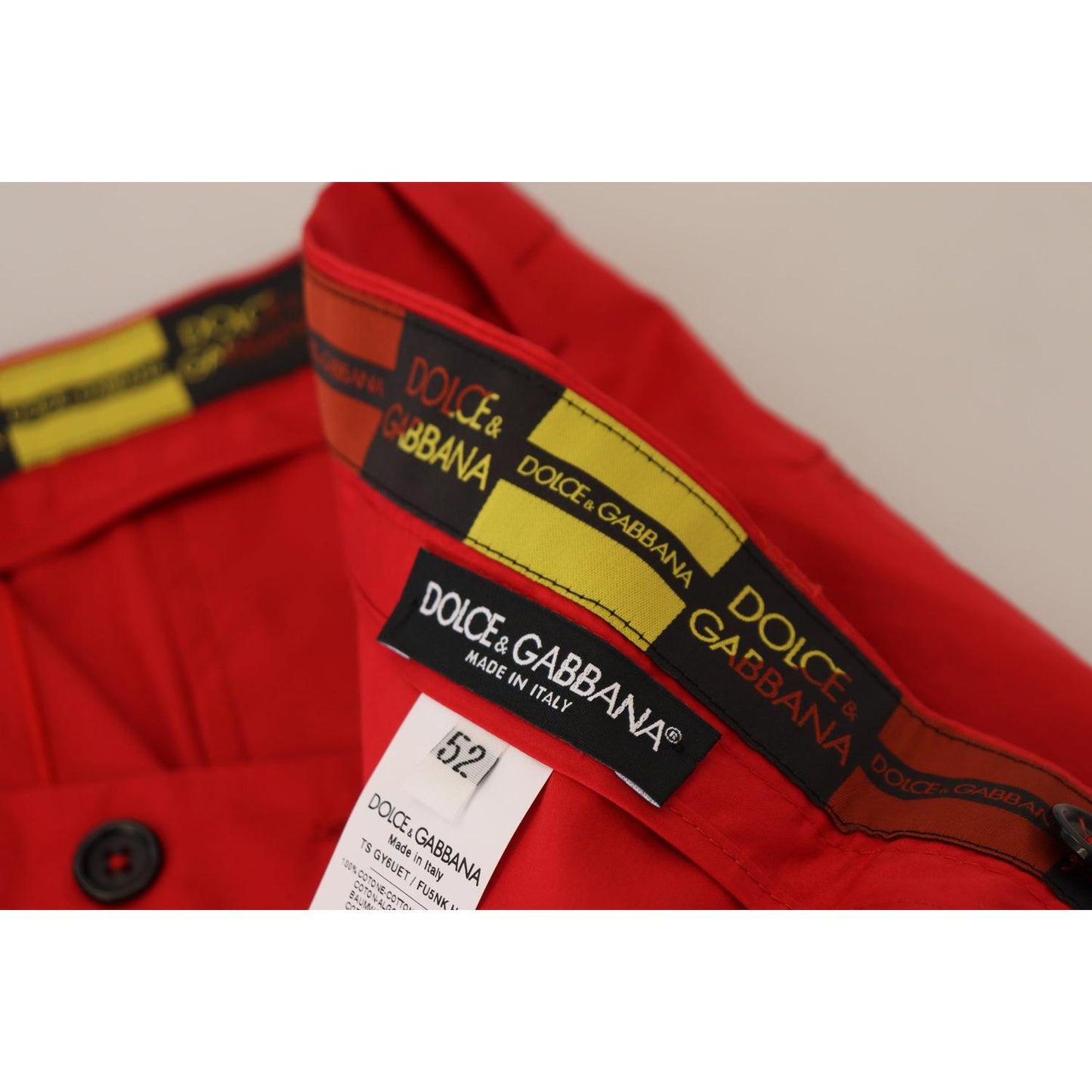 Dolce & Gabbana Red Cotton Slim Fit Trousers Chinos Pants Dolce & Gabbana