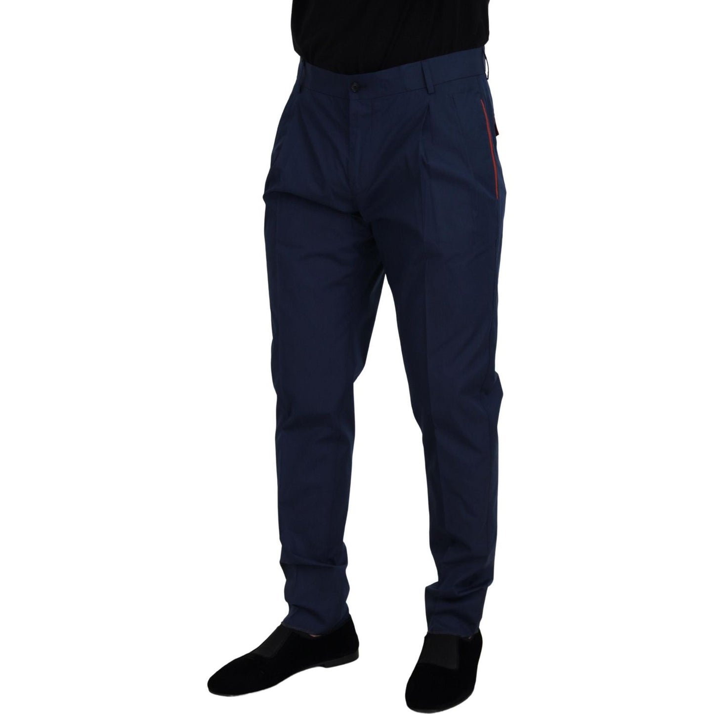Dolce & Gabbana Blue Cotton Silk Trousers Chinos Pants Dolce & Gabbana