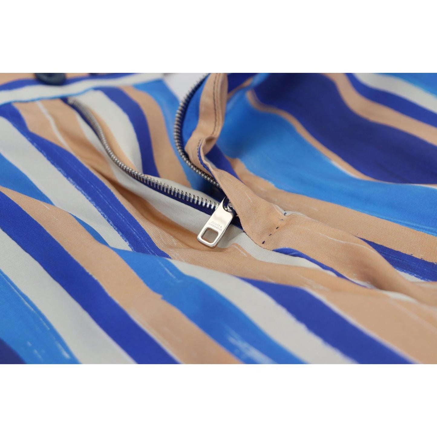 Dolce & Gabbana Blue Striped Silk Cotton Slim Trousers Pants Dolce & Gabbana