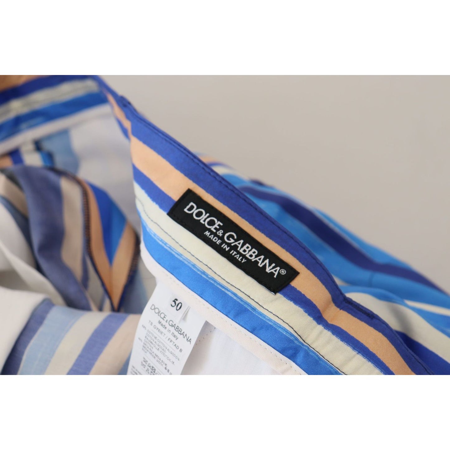 Dolce & Gabbana Blue Striped Silk Cotton Slim Trousers Pants Dolce & Gabbana