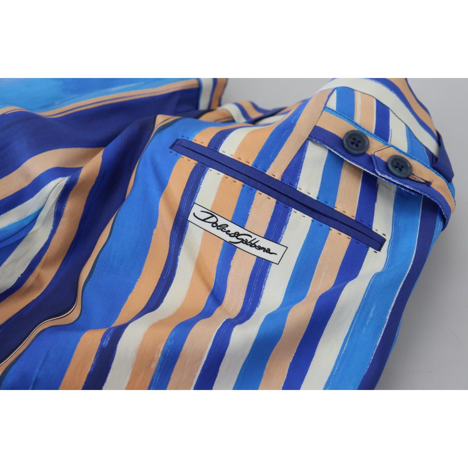 Dolce & Gabbana Blue Striped Silk Cotton Slim Trousers Pants