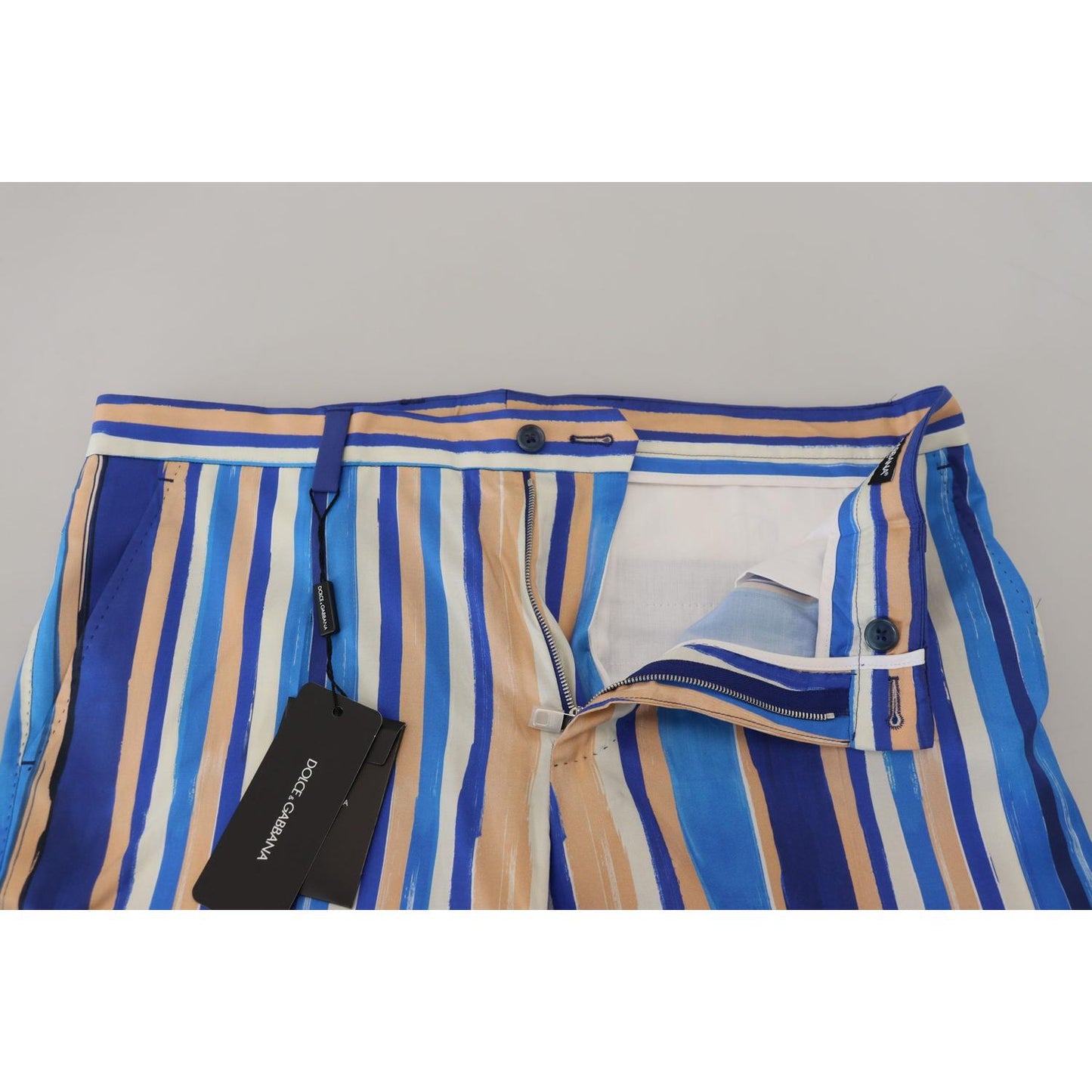 Dolce & Gabbana Blue Striped Silk Cotton Slim Trousers Pants Dolce & Gabbana