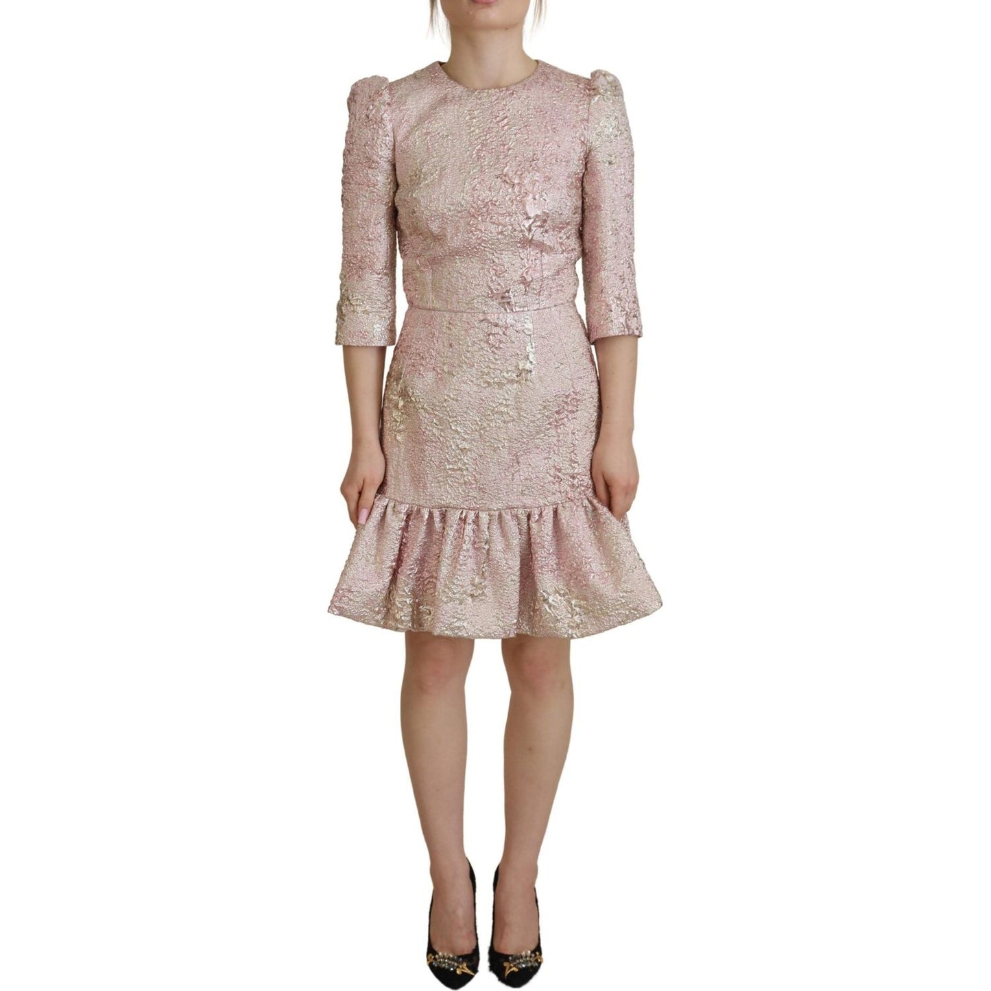 Dolce & Gabbana Pink Jaquard 3/4 Sleeve Sheath Midi Dress Dolce & Gabbana